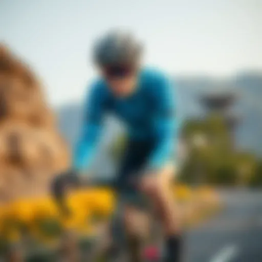 Cyclist Utilizing Cooling Sleeves for Enhanced Comfort A cyclist wearing cooling sleeves during a ride