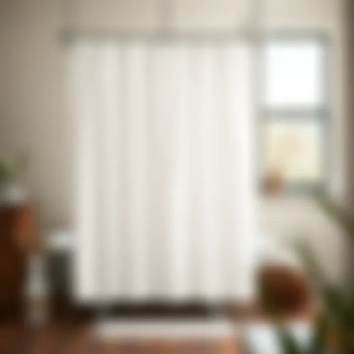 Elegant farmhouse shower curtain in a rustic bathroom setting