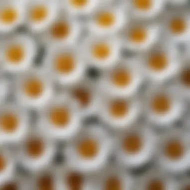 A close-up view of faux daisies intricately woven into a fabric sample, showcasing their texture and color contrast.