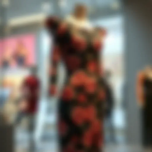 Elegant floral bodycon dress with sleeves displayed on a mannequin