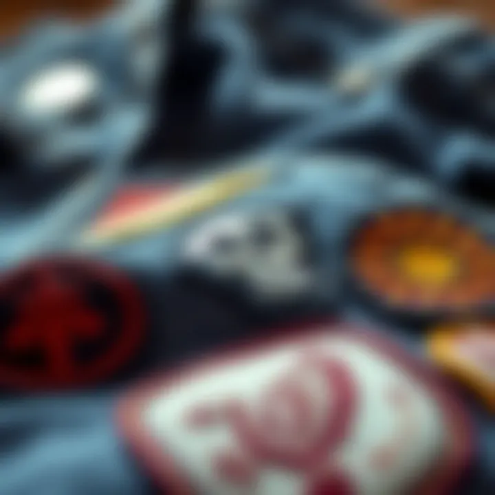 Artistic Patches with Cultural Significance Close-up of artistic patches illustrating cultural symbols