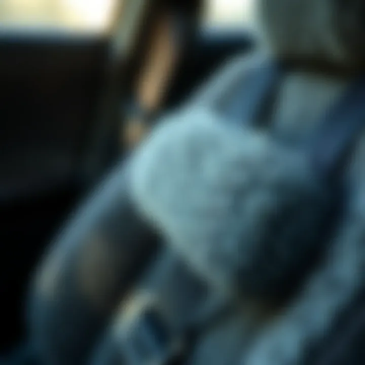 Detailed Texture of Fuzzy Seat Belt Cover Close-up of a fuzzy seat belt cover showcasing its texture
