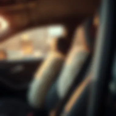 Fuzzy Seat Belt Cover in Vehicle A fuzzy seat belt cover installed in a car interior