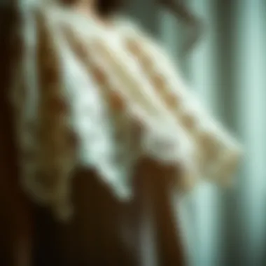 A close-up of intricate lace details that evoke a sense of nostalgia and mystery in clothing design.