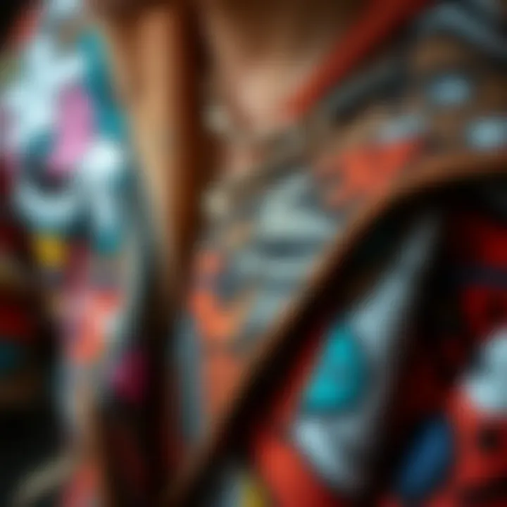 Close-up of graffiti-inspired fashion details