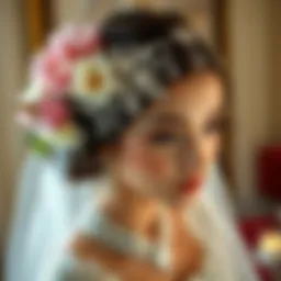 Elegant bridal headpiece adorned with intricate floral designs