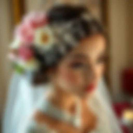 Elegant bridal headpiece adorned with intricate floral designs