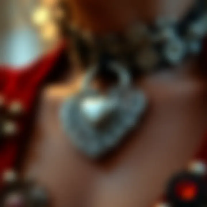Intricate Design of Heart Lock Collar Close-up of a heart lock collar showcasing intricate design details