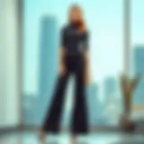 Sophisticated High Waist Palazzo Jeans Elegant high waist palazzo jeans showcased in a modern setting