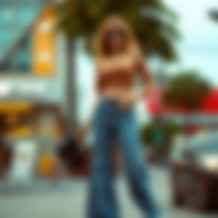 A fashionable model displaying versatile styling options with palazzo jeans