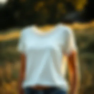 Lace trim t-shirt in a serene outdoor setting