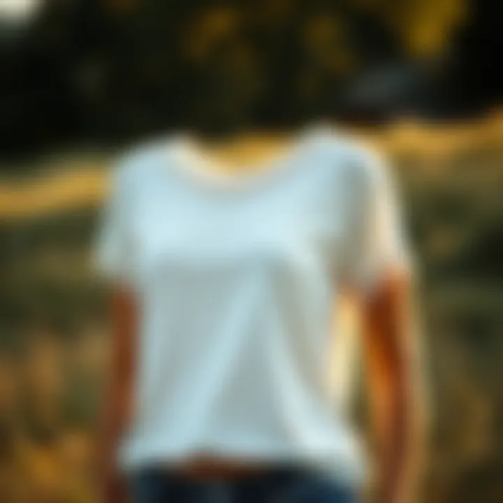 Lace trim t-shirt in a serene outdoor setting