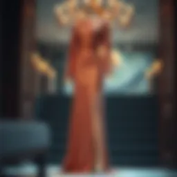 Elegant long sequin dress with a dramatic slit showcased on a mannequin