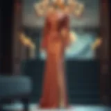 Elegant Long Sequin Dress with Slit Elegant long sequin dress with a dramatic slit showcased on a mannequin