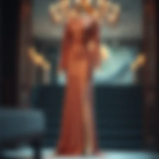 Elegant Long Sequin Dress with Slit Elegant long sequin dress with a dramatic slit showcased on a mannequin