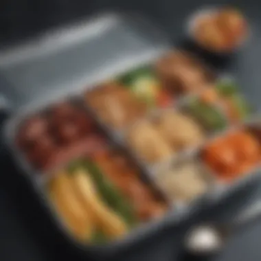 Modern Design of Compartmentalized Lunch Box A modern lunch box with multiple compartments showcasing a variety of healthy foods.