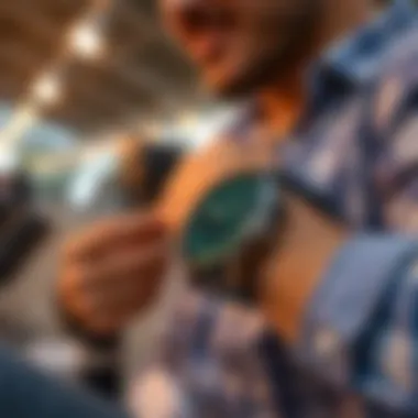 Stylish Samsung Active 2 with magnetic band at a casual outing