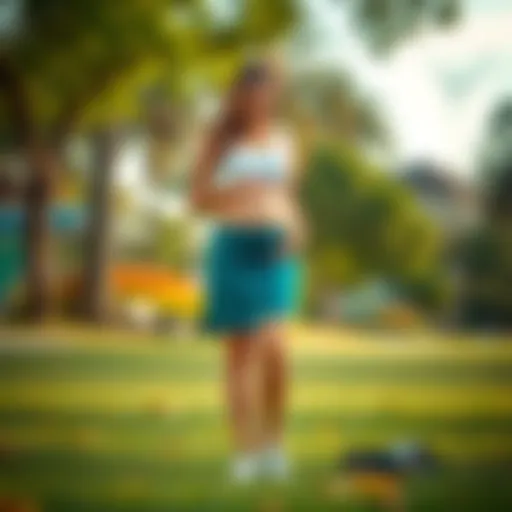 Chic and Comfortable Maternity Skort Stylish maternity skort on a model in a park setting