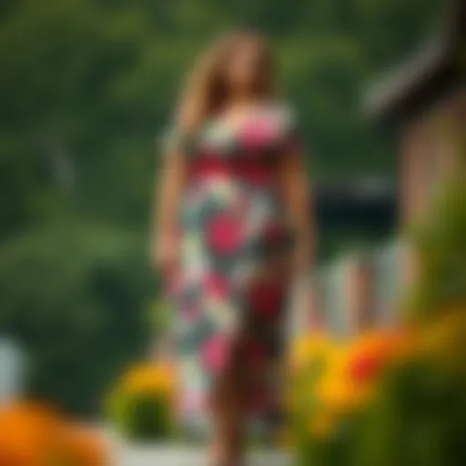 A stylish plus-size midi dress featuring a floral pattern