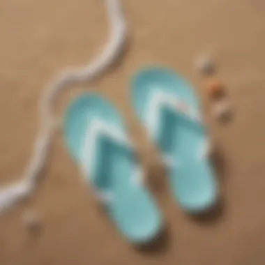 Elegant non-slippery flip flops on a beach setting