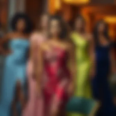 Diverse body types showcasing one shoulder cocktail dresses