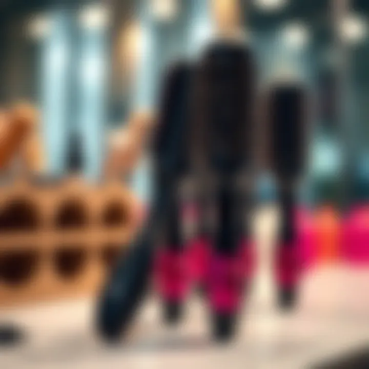 An elegant display of hairbrushes designed for specific styling functionalities.