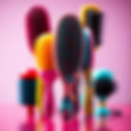 A stunning array of personalized hairbrushes showcasing vibrant colors and unique designs.