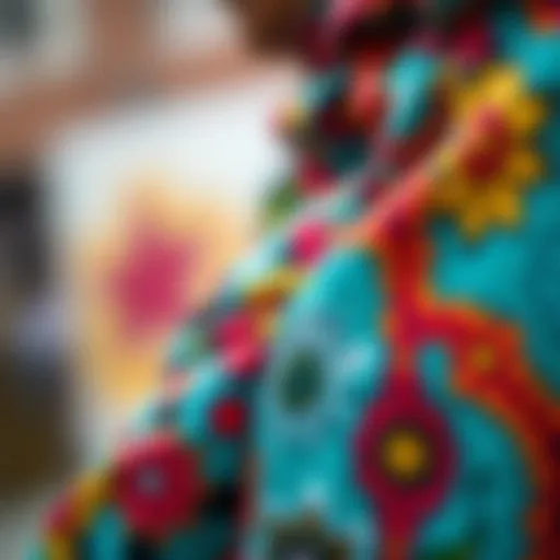 A close-up view of vibrant fabric patterns typical of petite hippie pants