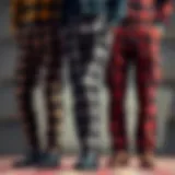 Elegant display of plaid cargo pants with intricate patterns