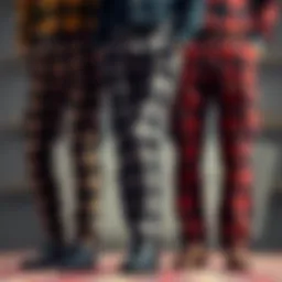 Elegant display of plaid cargo pants with intricate patterns