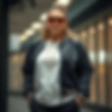 Fashionable layered outfit featuring a plus size bomber