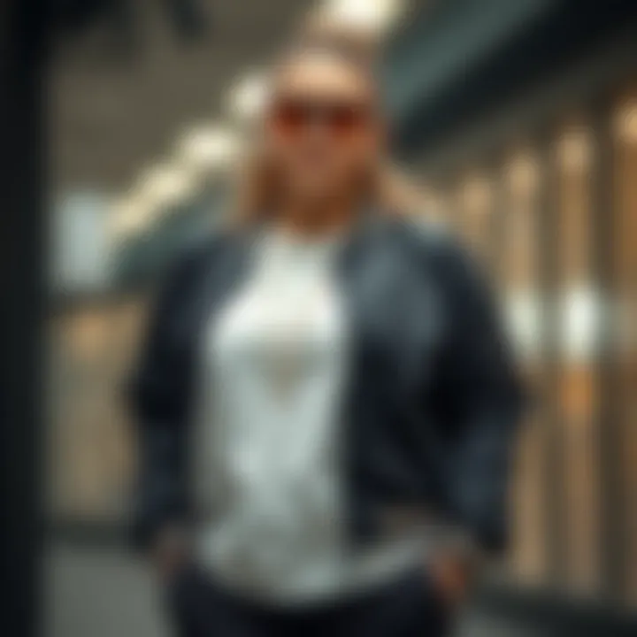 Fashionable layered outfit featuring a plus size bomber