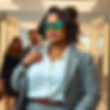 A confident plus size individual showcasing a chic office outfit with accessories