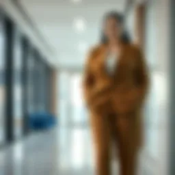 A stylish plus size blazer paired with elegant trousers in a modern office setting