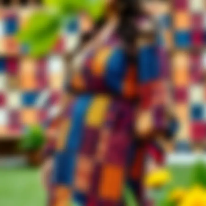 Vibrant Patterns of Patchwork Fashion A vibrant plus size patchwork dress showcasing intricate patterns and textures