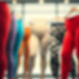 A stylish display of plus size spandex pants in various colors and patterns