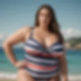 Chic plus size striped swimsuit on display