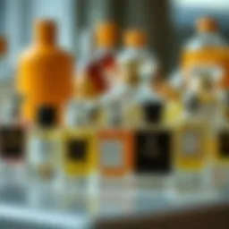 Elegant collection of mini refillable perfume bottles arranged stylishly