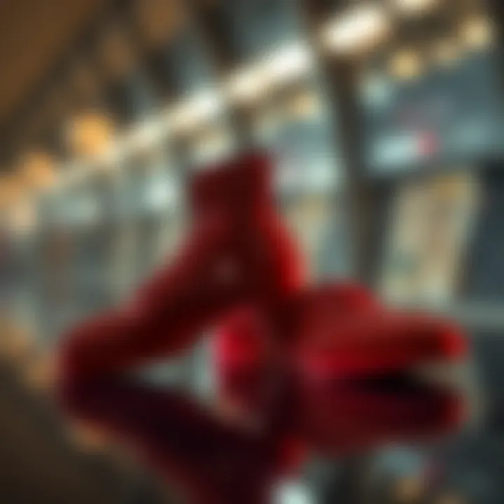 Exquisite Design of Red Spikes Shoes Striking red spikes shoes displayed on a reflective surface