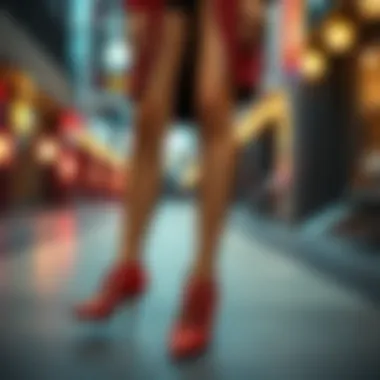 Versatile Styling with Red Spikes Fashionable outfit complemented by red spikes shoes