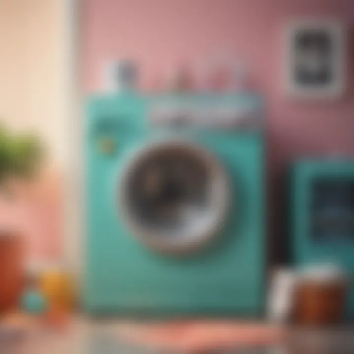 Colorful retro washing machine with decorative elements