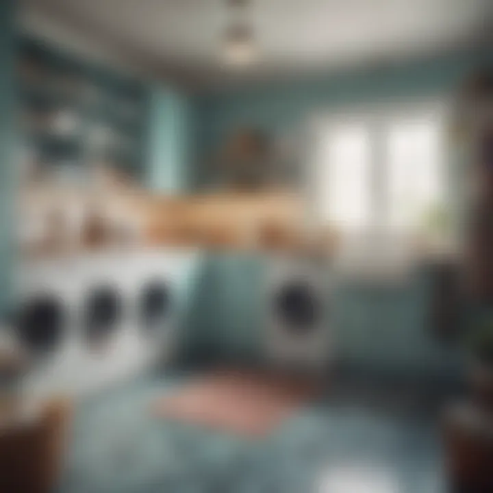 A modern laundry room infused with retro design elements