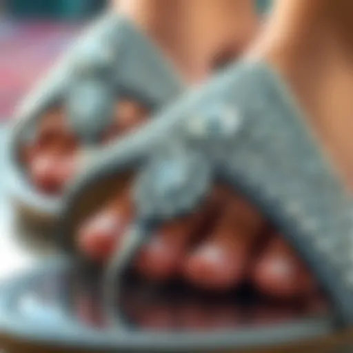 Detailed Look at Rhinestone Embellishments Close-up of shimmering silver rhinestones on sandals