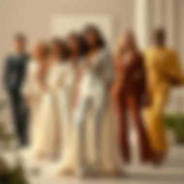 Bridal ensemble showcasing diverse body types in pantsuits