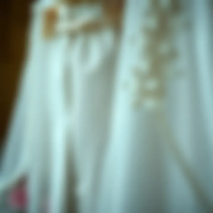 Close-up of intricate fabric detailing on a bridal pantsuit