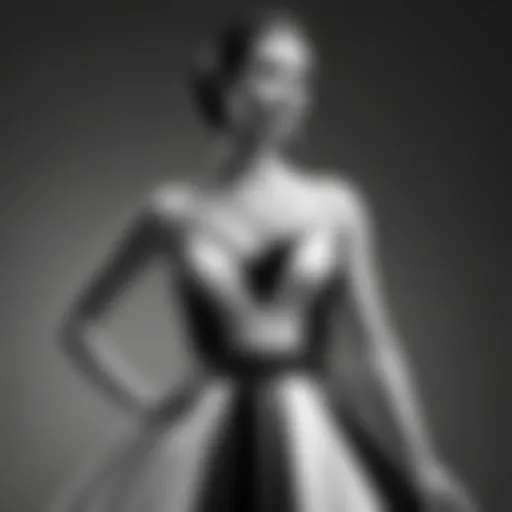 Elegant black and white party dress showcased on a mannequin