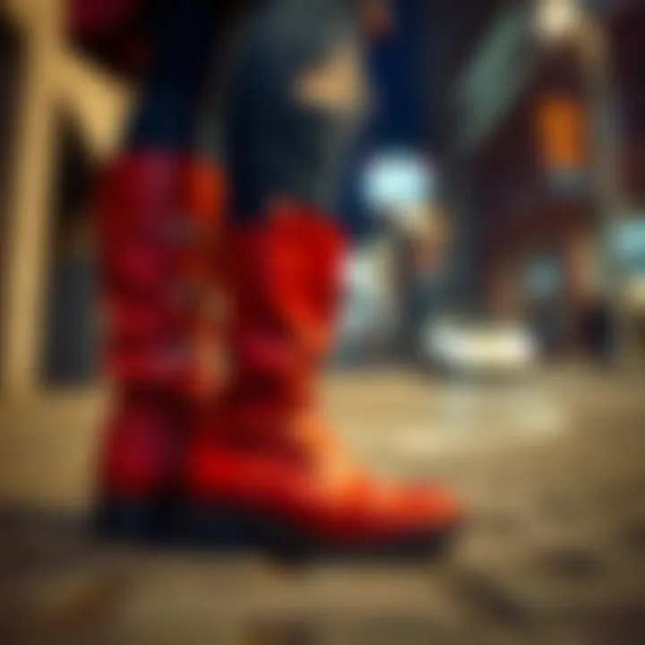 Fashionable outfit showcasing funky boots in urban setting
