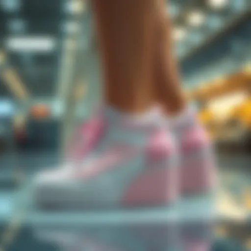 Stylish Pink Sneaker Wedges Stylish pink sneaker wedges on display