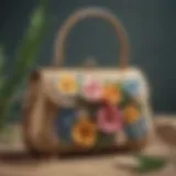 Elegant straw handbag adorned with flowers