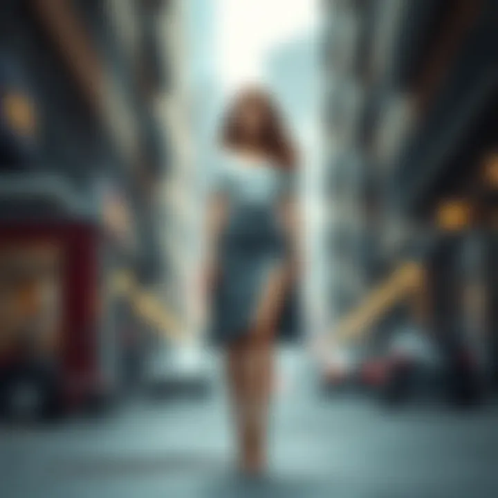 Chic urban setting featuring a fashionable two-piece skirt ensemble